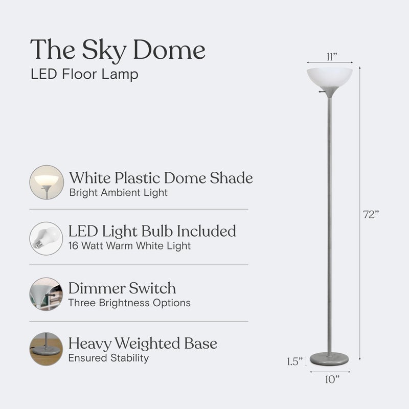 Brightech Sky Dome Dimmable LED Floor Lamp, Torchiere Floor Lamp for Living Room, Bedroom, & Office â€“ Tall Torch Standing Lamp for Reading, Modern Home Decor â€“ Platinum Silver - Image 4